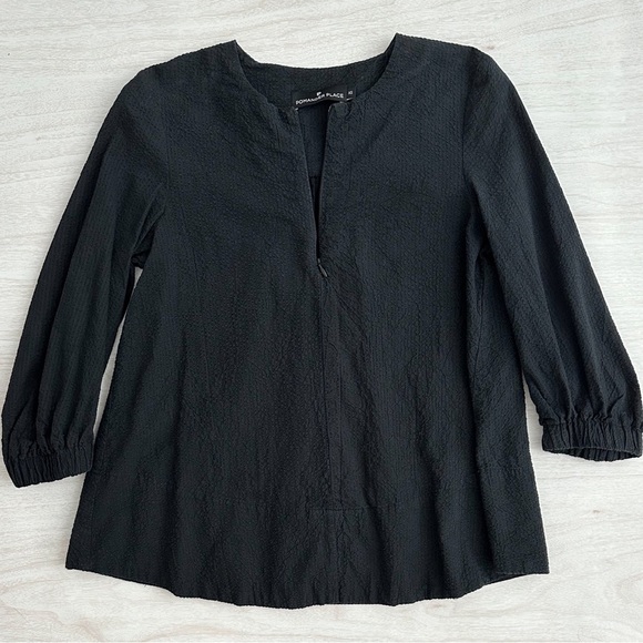 Pomander Place Kieran 100% Cotton Seersucker Zip Top Black XS - Picture 1 of 9